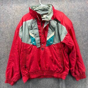 Descente Ski Jacket Mens Large Red Gray Teal Vintage 80s 90s Retro Windbreaker